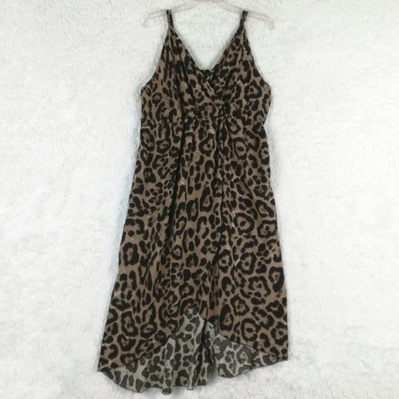 Shein Curve‎ Womens Dress Maxi High Low Leopard Print Front Slit V Neck 2XL - Picture 1 of 10